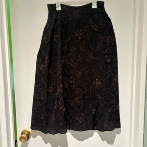 Women's Vintage 90s 100% Silk Jones Skirt Size 6P Brown Floral print